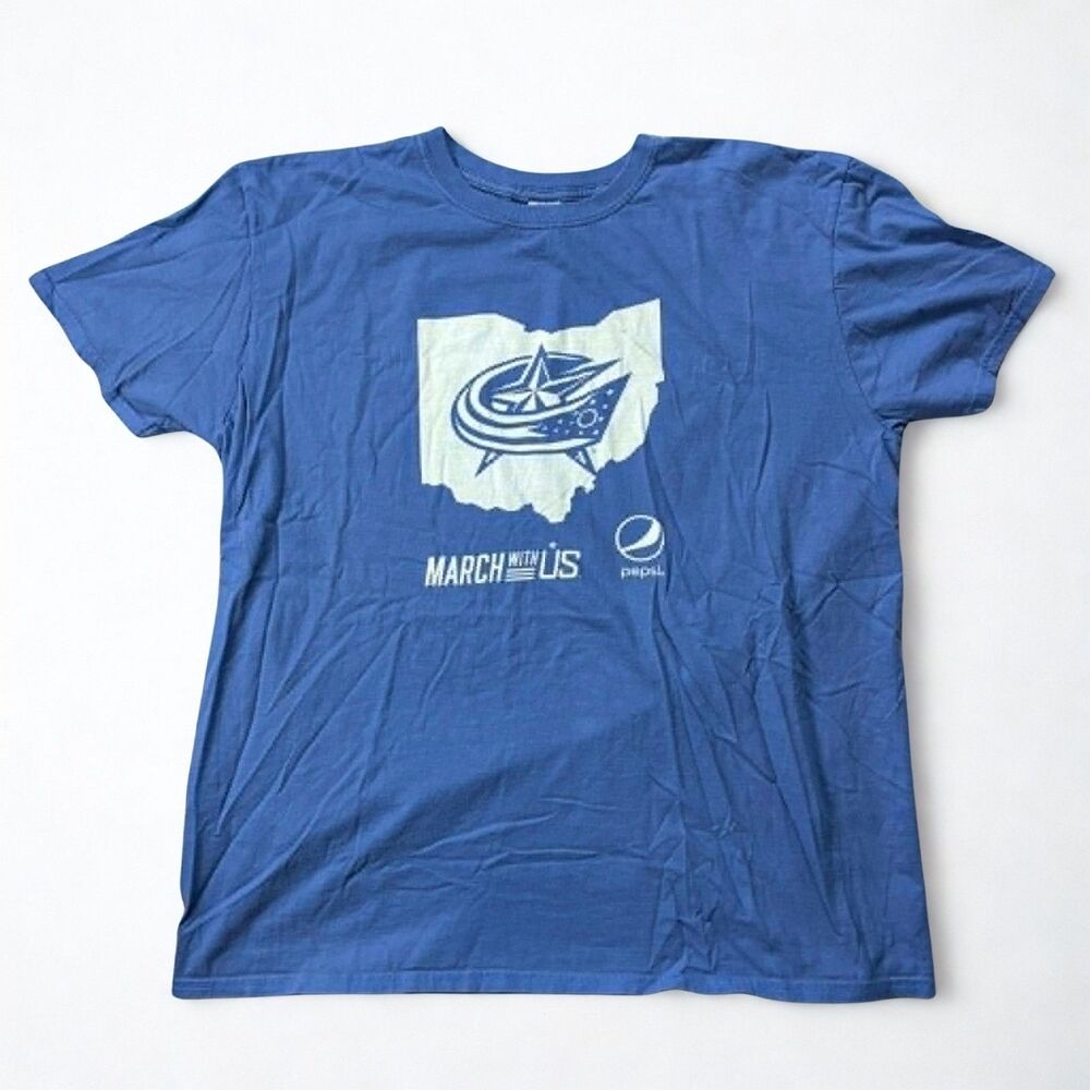 Gildan Softstyle Blue Jackets March Madness Pepsi Ohio Graphic T Shirt XL Blue